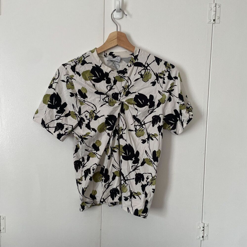 Tanya Taylor Twist Cropped Floral Top Black Green White, Size Medium (est)